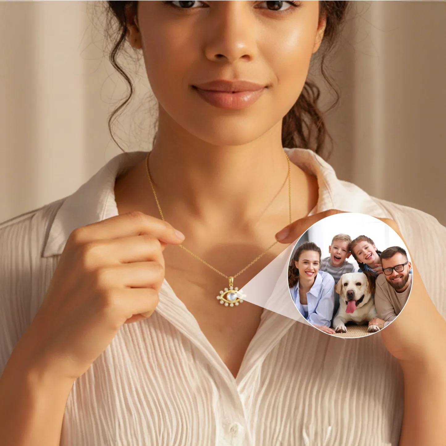 Custom Photo Projection Crystal Evil Eye Necklace