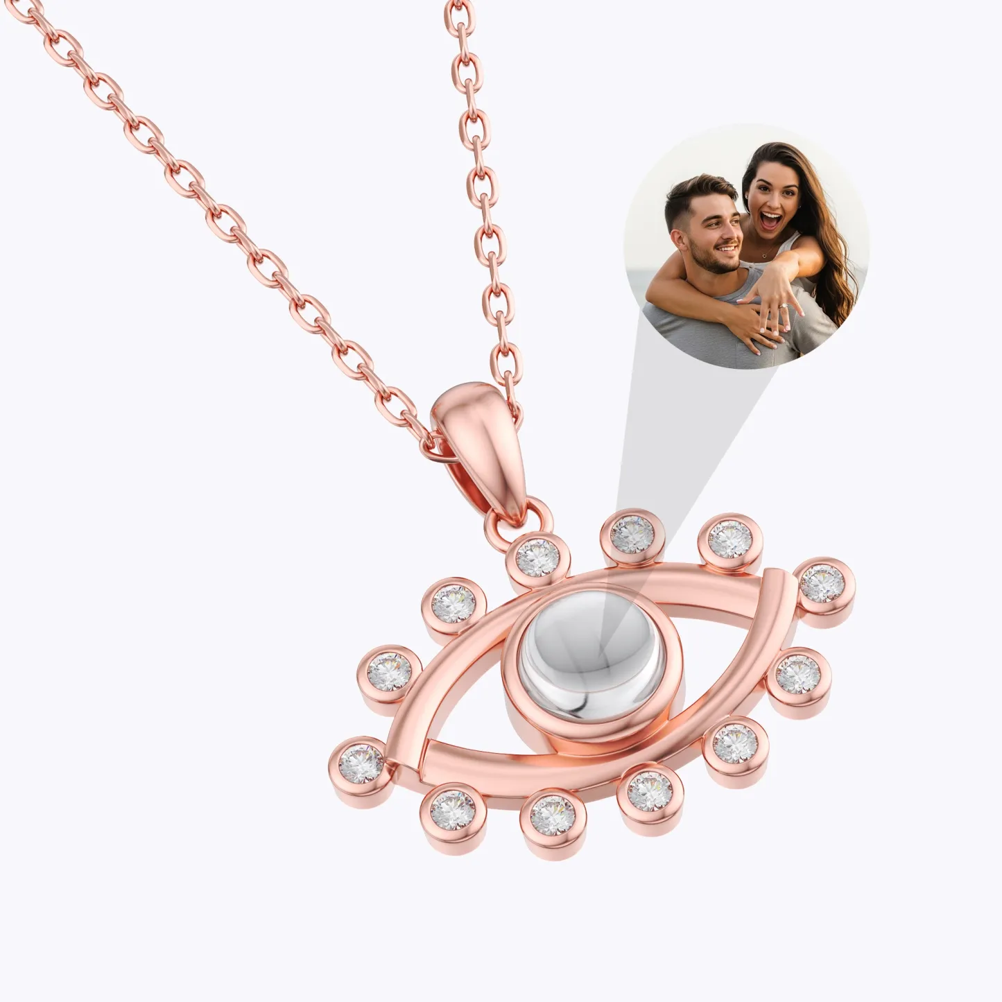Custom Photo Projection Crystal Evil Eye Necklace