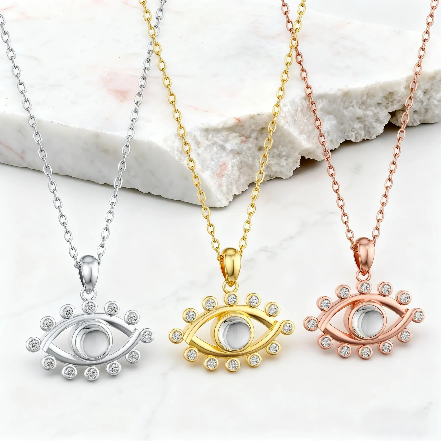 Custom Photo Projection Crystal Evil Eye Necklace