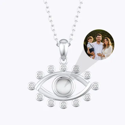 Custom Photo Projection Crystal Evil Eye Necklace