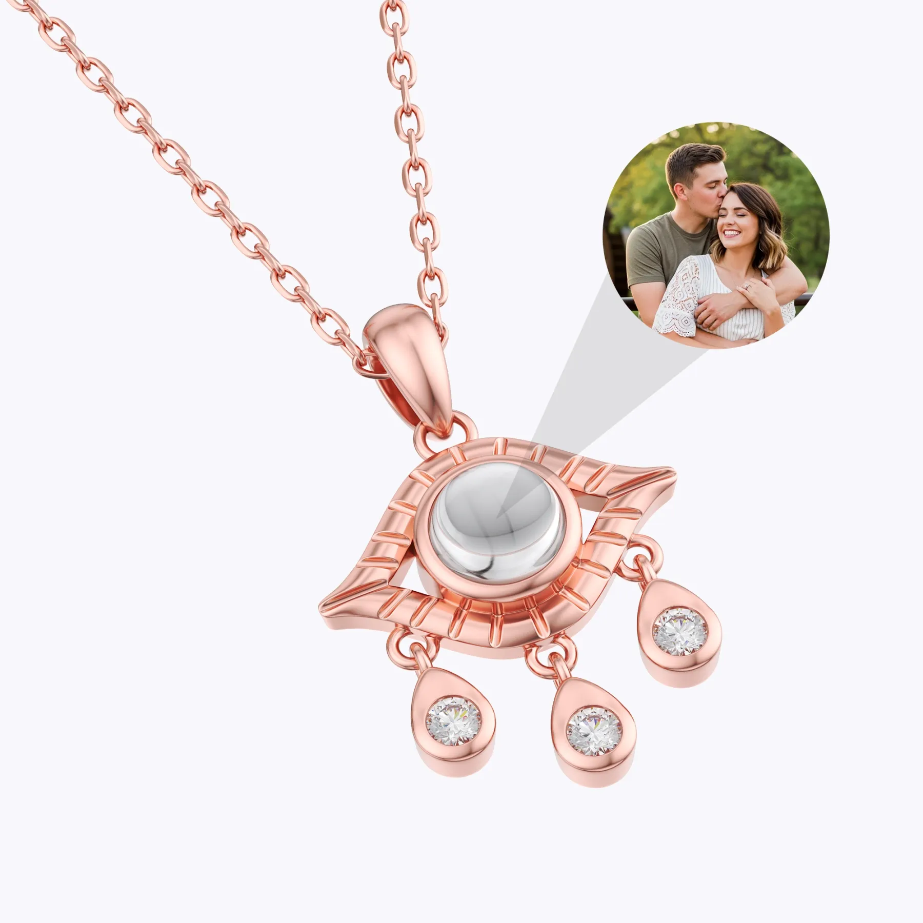 Custom Evil Eye Photo Projection Necklace with Crystal