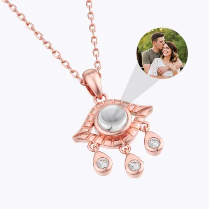 Custom Evil Eye Photo Projection Necklace with Crystal