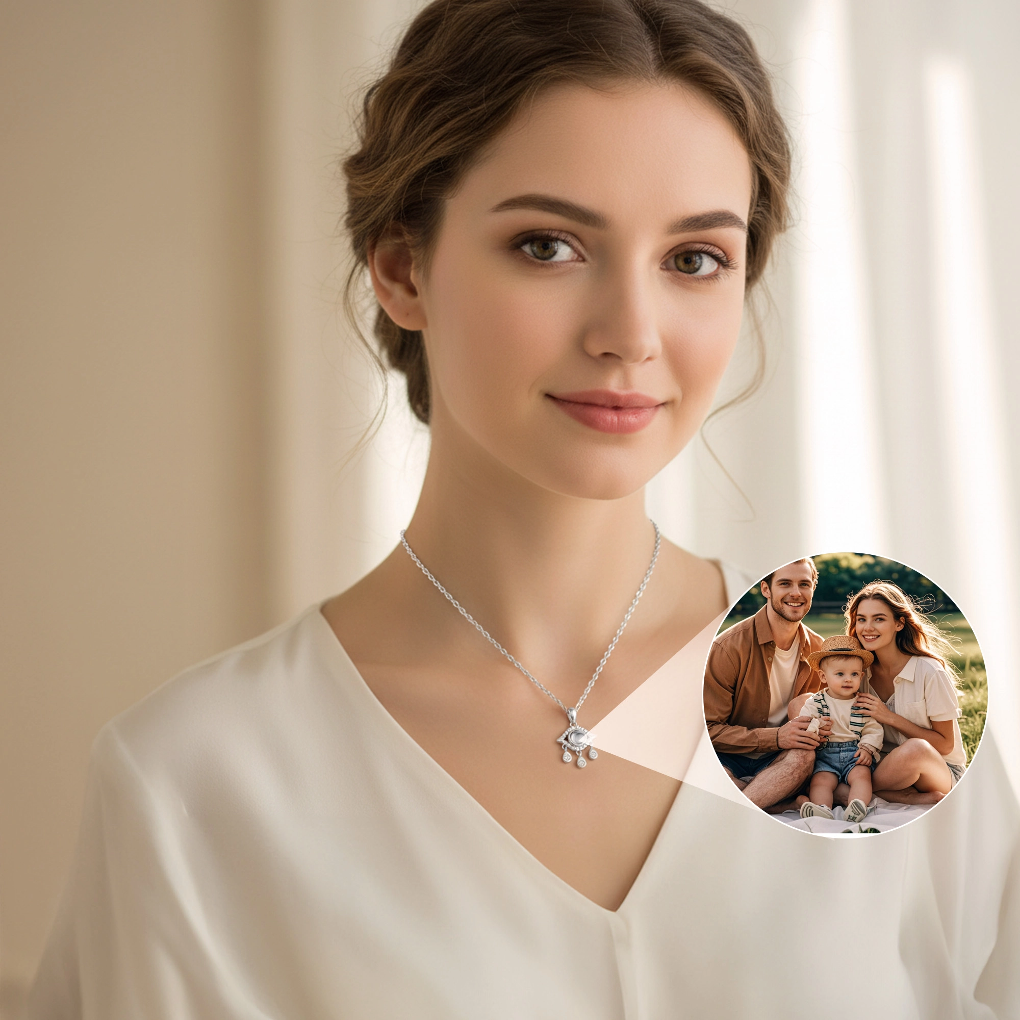 Custom Evil Eye Photo Projection Necklace with Crystal