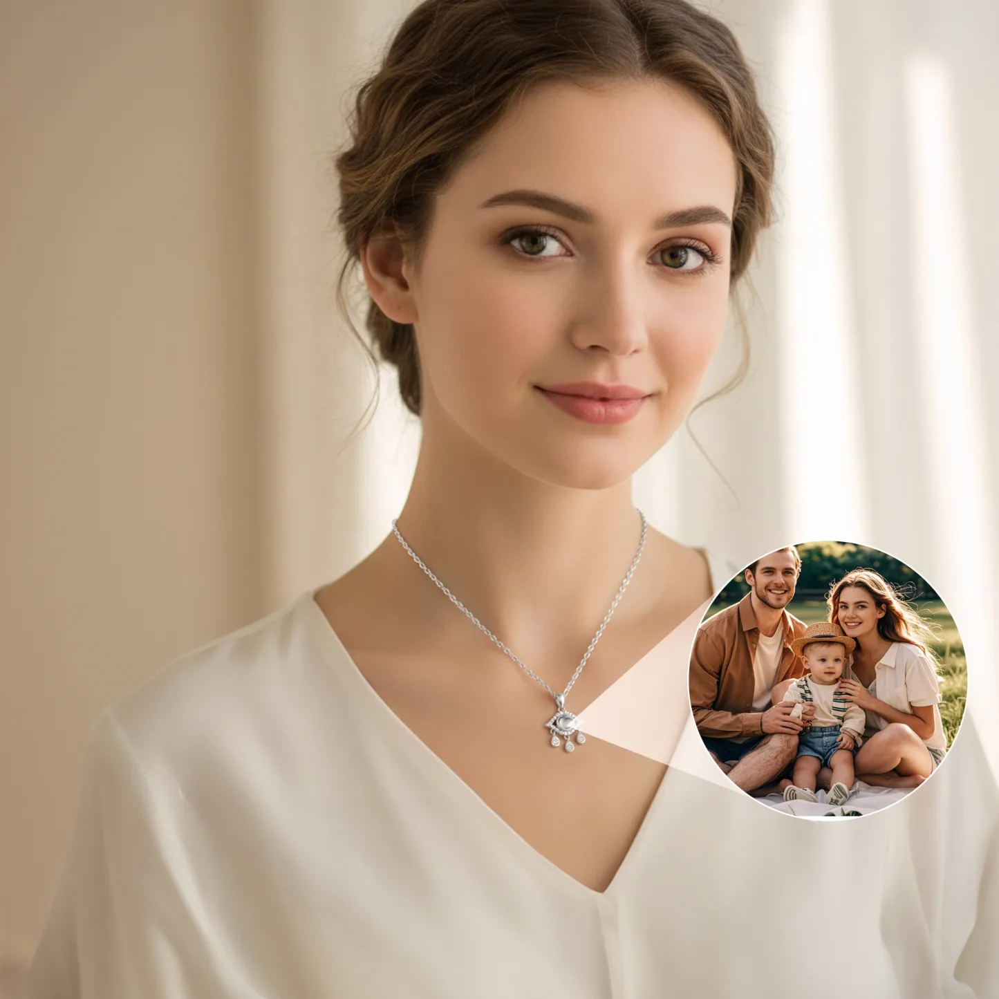 Custom Evil Eye Photo Projection Necklace with Crystal