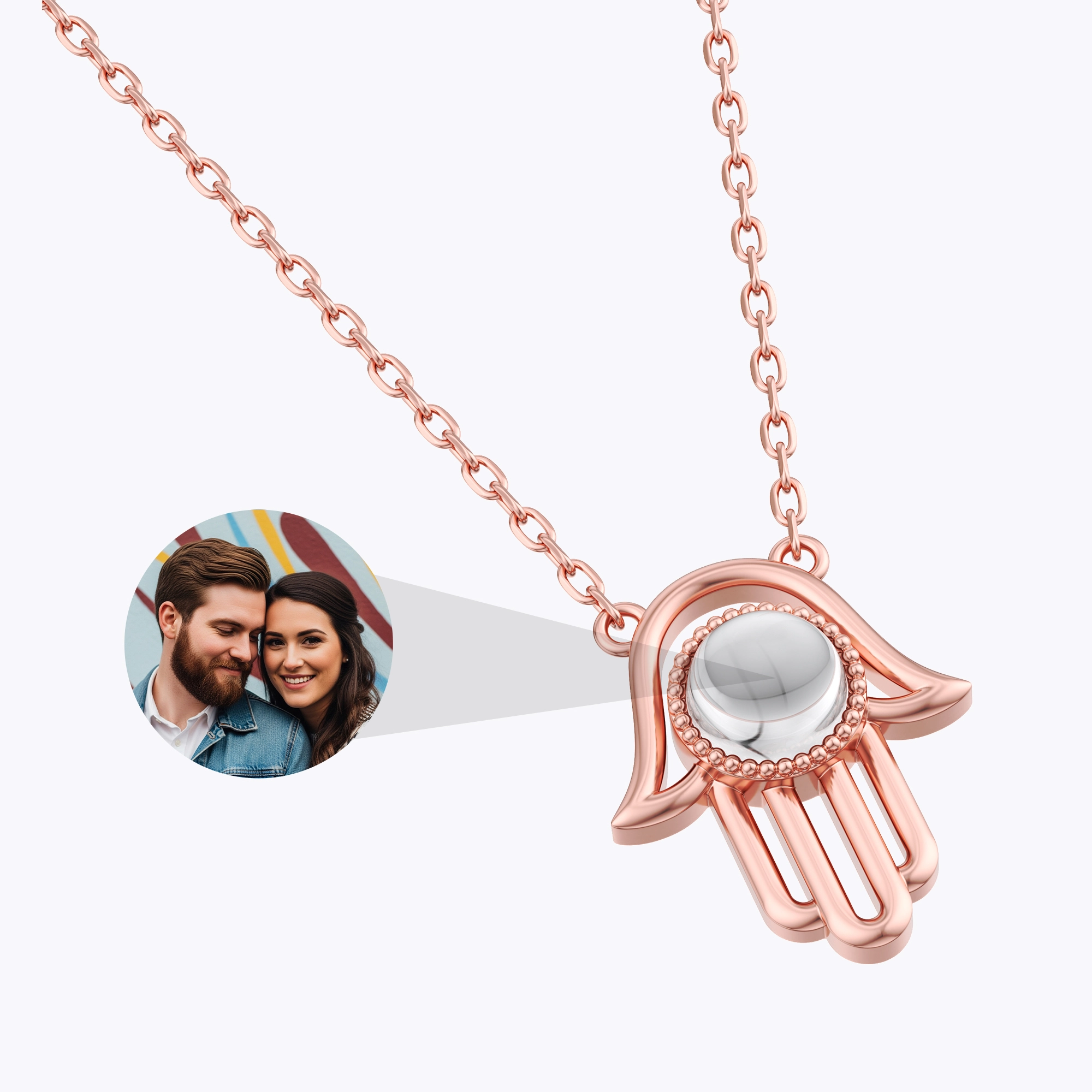Custom Photo Projection Hamsa Hand Necklace