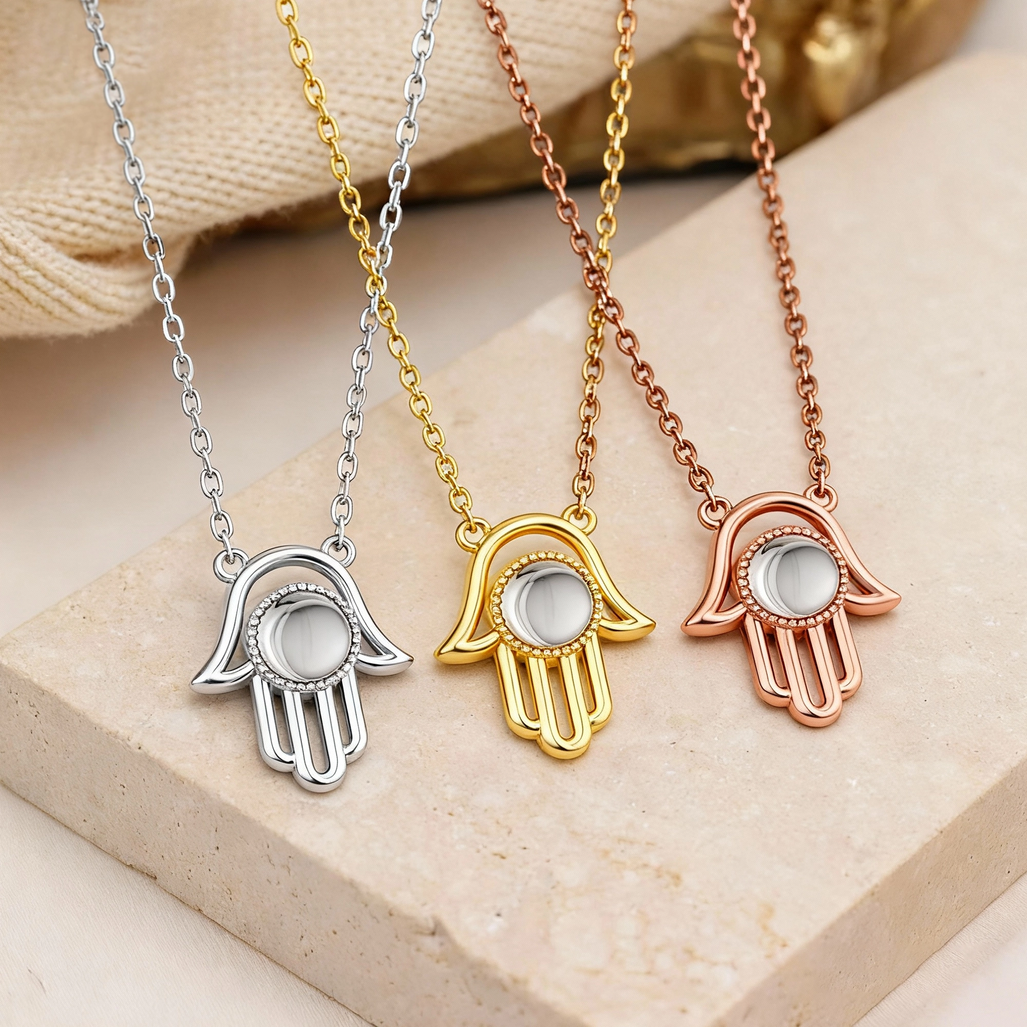 Custom Photo Projection Hamsa Hand Necklace