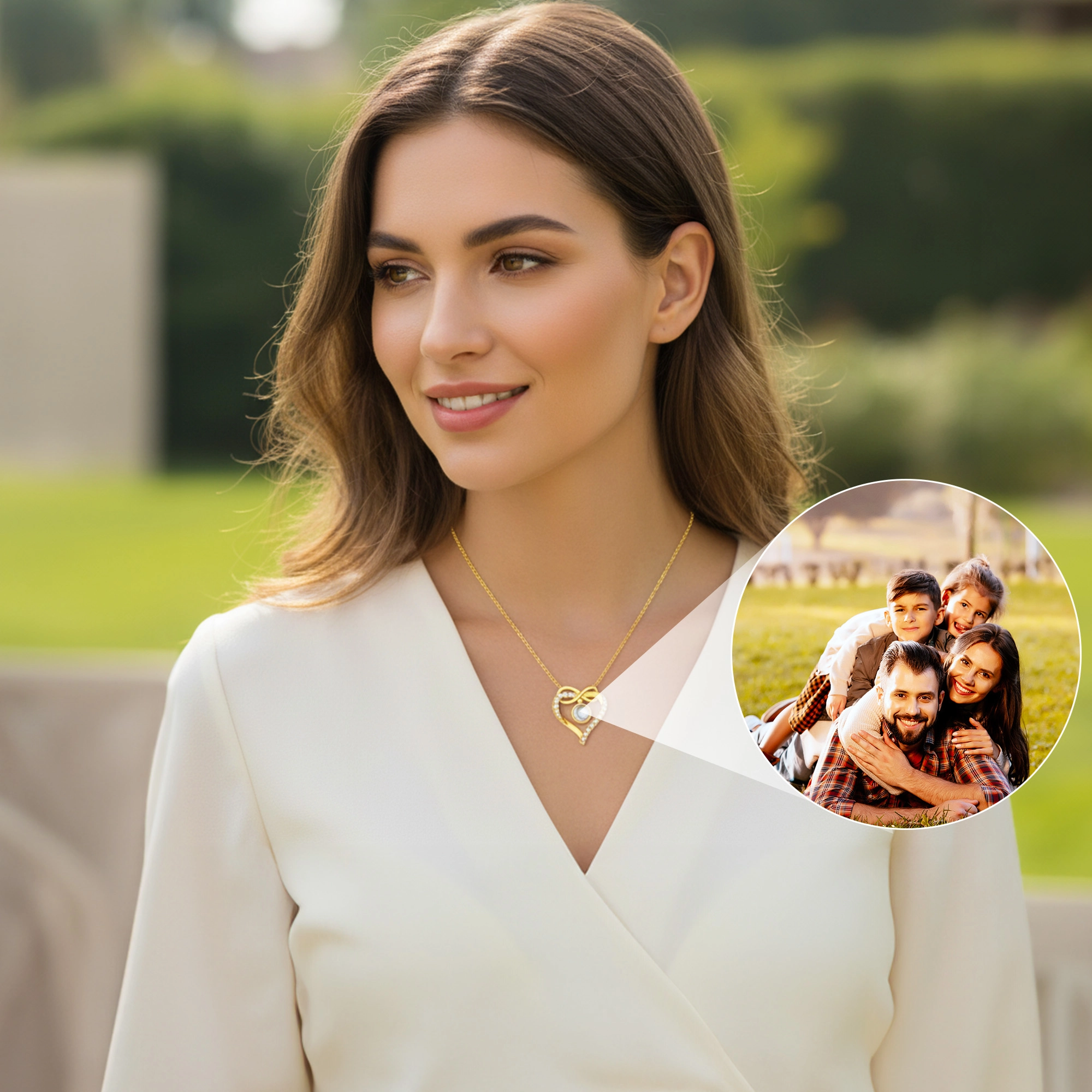 Custom Photo Projection Heart Shape Infinity Necklace with Pavé Accents