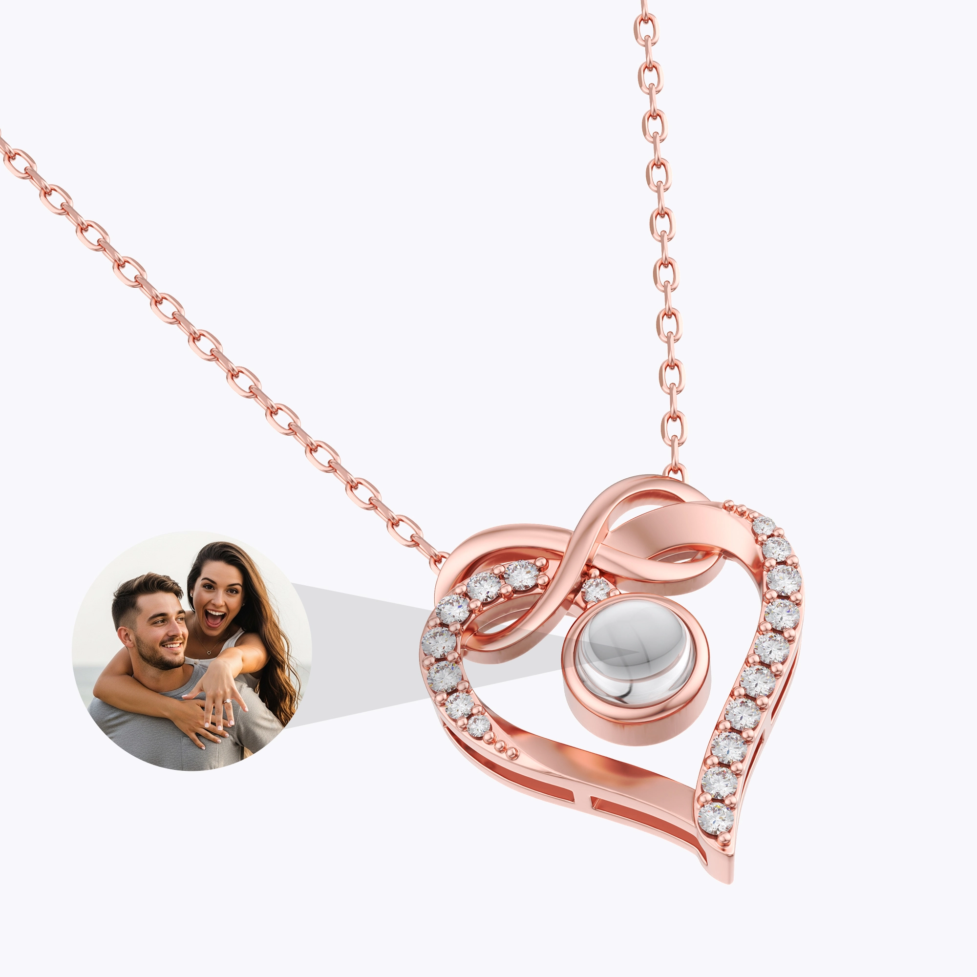 Custom Photo Projection Heart Shape Infinity Necklace with Pavé Accents