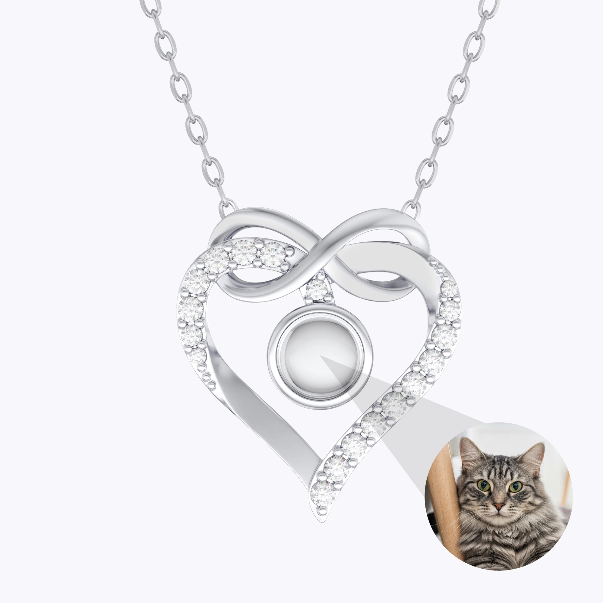 Custom Photo Projection Heart Shape Infinity Necklace with Pavé Accents