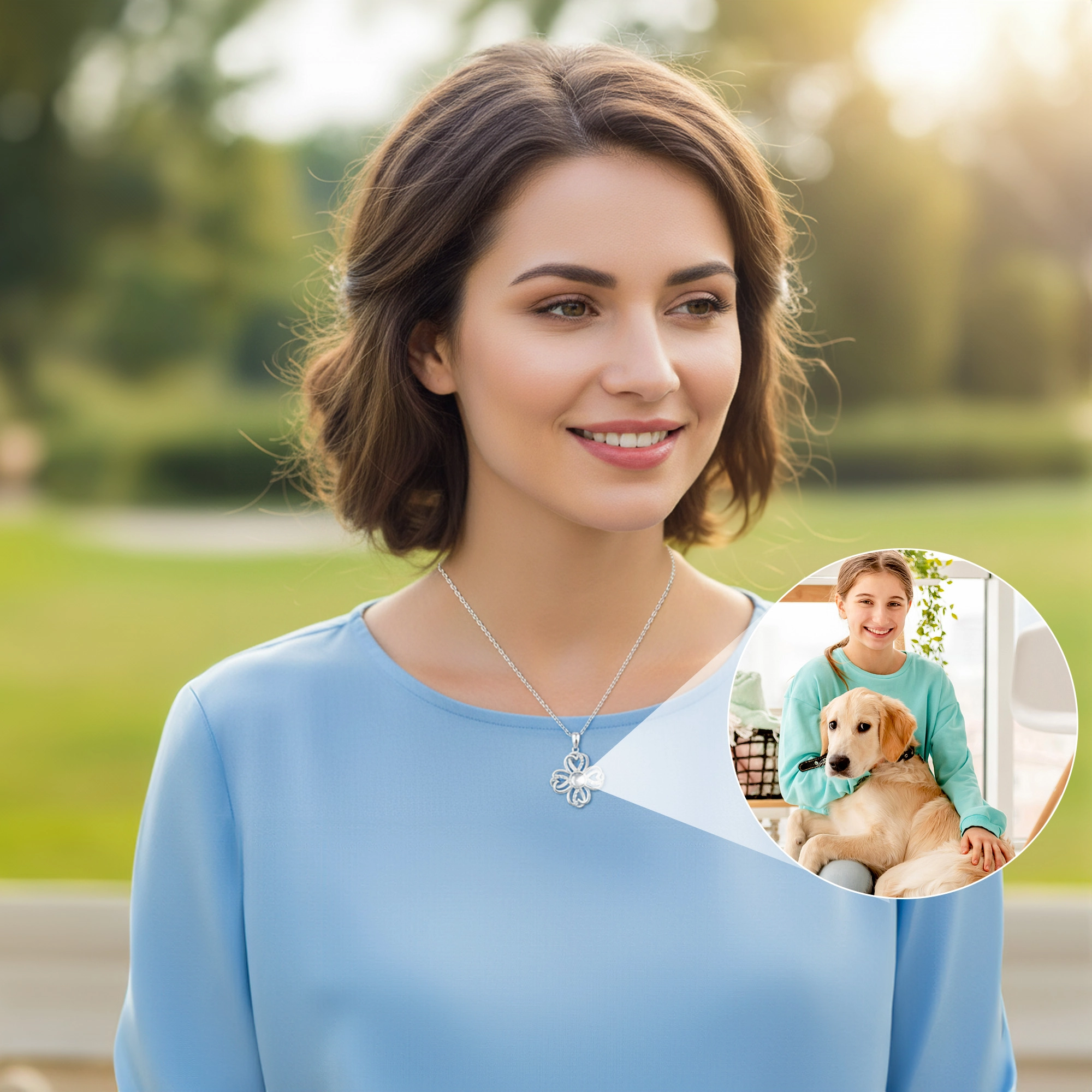 Custom Photo Projection Lucky Clover Necklace with Pavé Accents