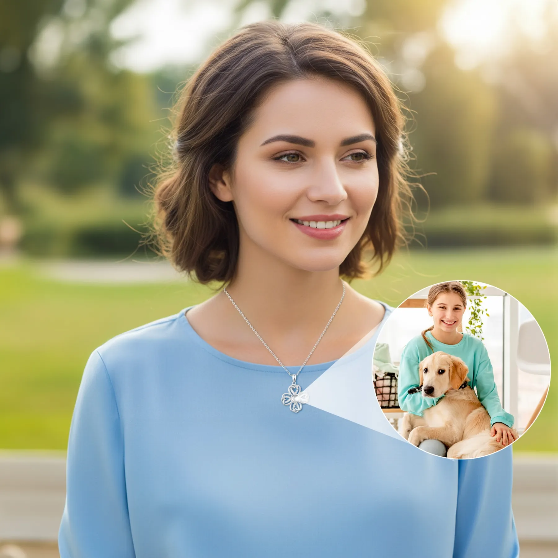 Custom Photo Projection Lucky Clover Necklace with Pavé Accents