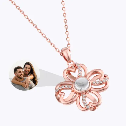 Custom Photo Projection Lucky Clover Necklace with Pavé Accents