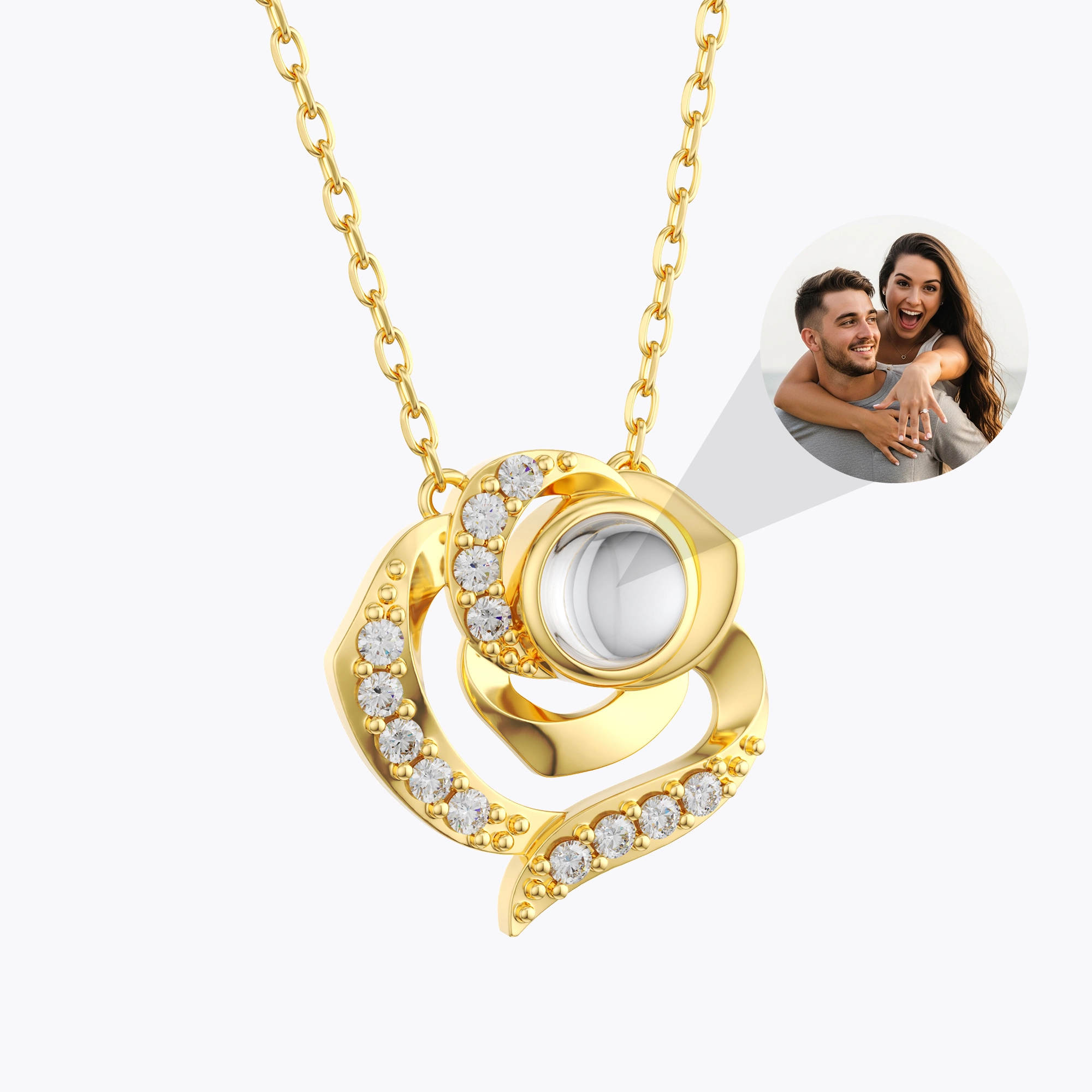 Custom Photo Projection Rose Necklace with Pavé Accents