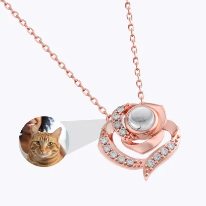 Custom Photo Projection Rose Necklace with Pavé Accents
