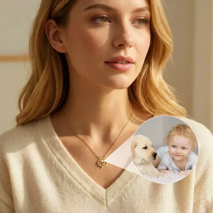 Custom Photo Projection Rose Necklace with Pavé Accents