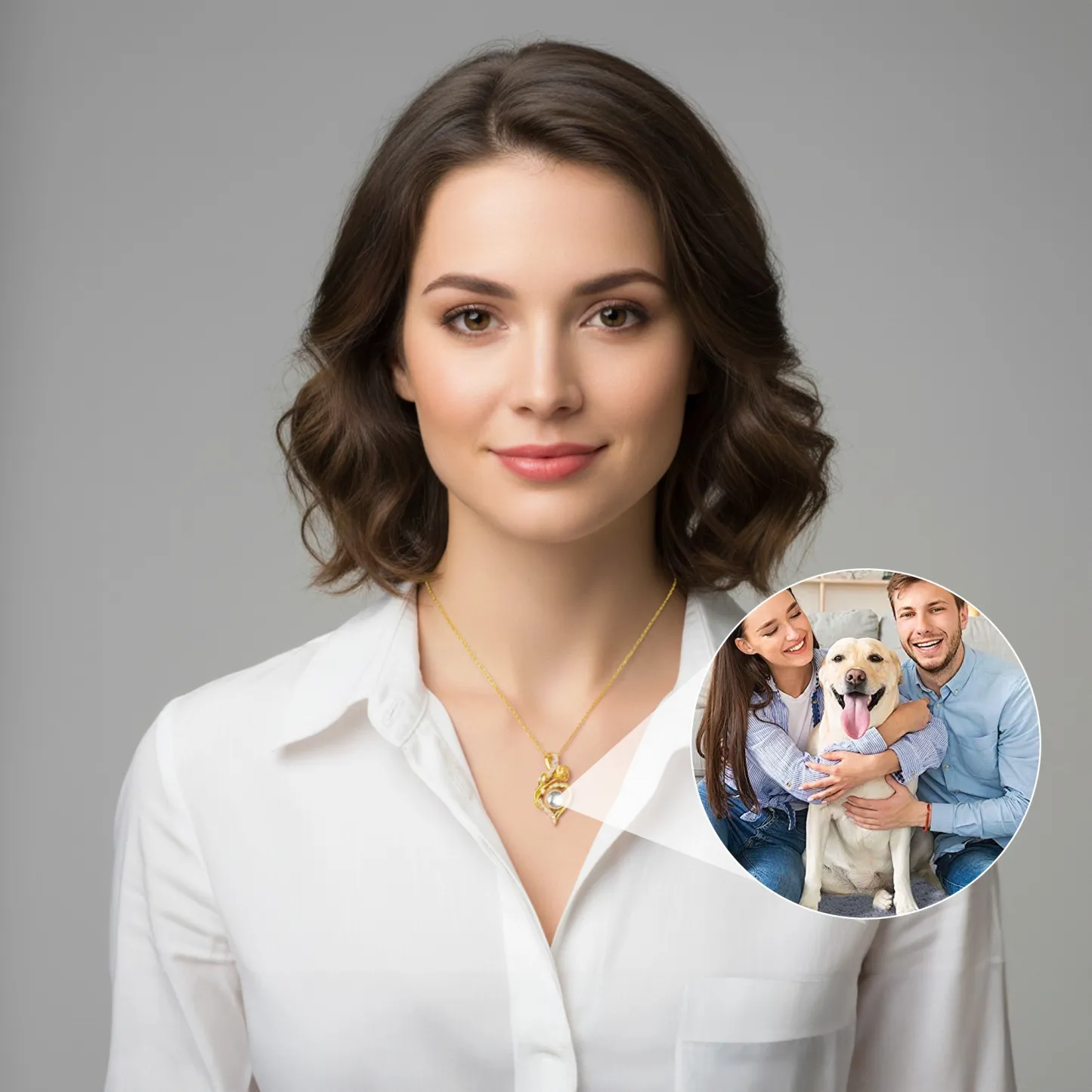 Custom Photo Projection Rose Heart Shape Necklace with Pavé Accents