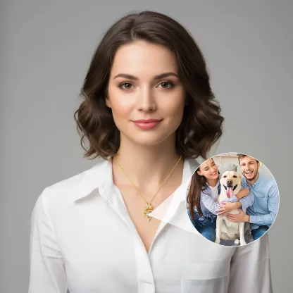 Custom Photo Projection Rose Heart Shape Necklace with Pavé Accents