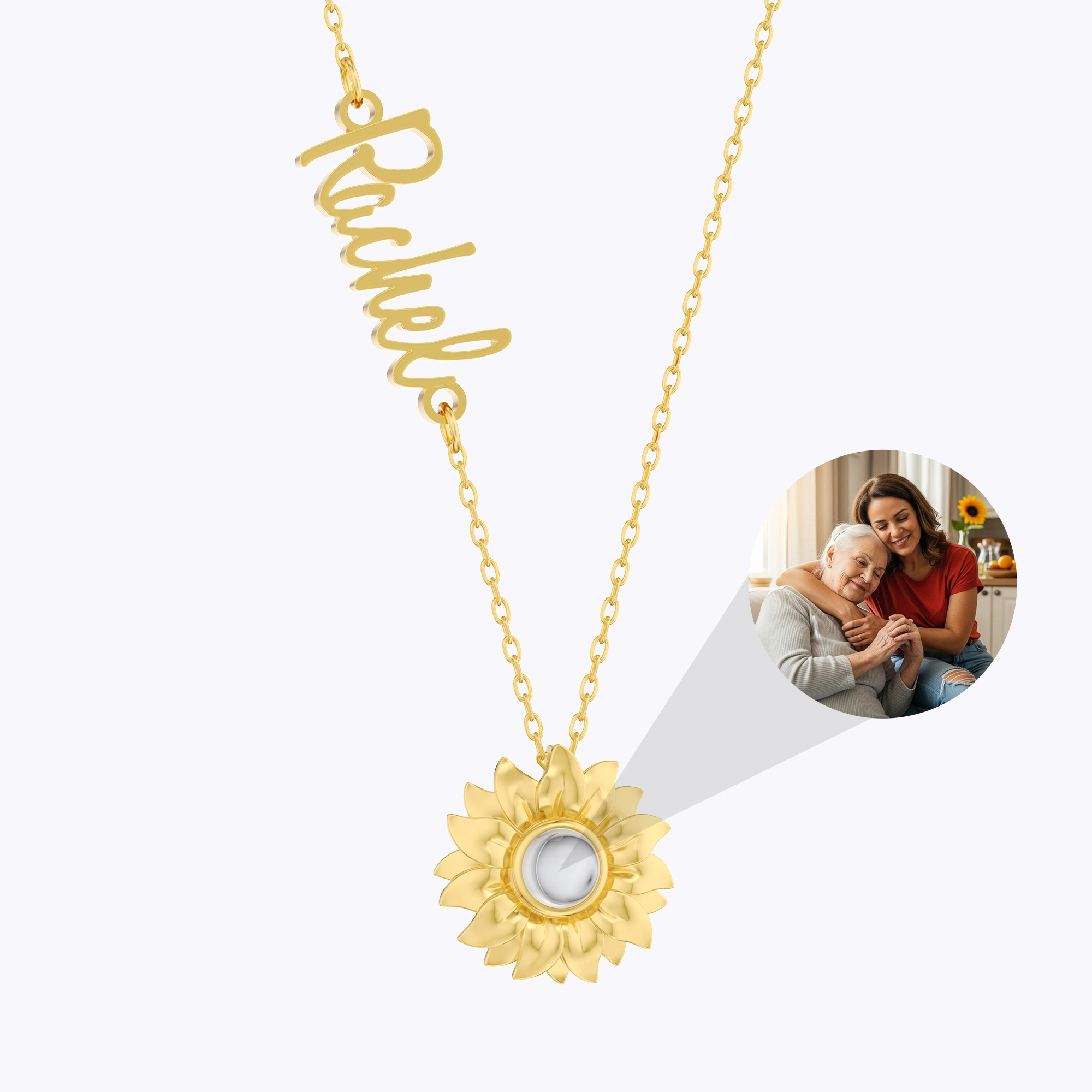 Custom Photo Projection Sunflower Name Necklace
