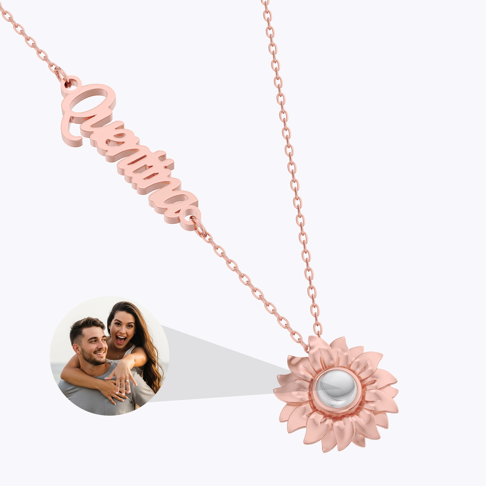 Custom Photo Projection Sunflower Name Necklace