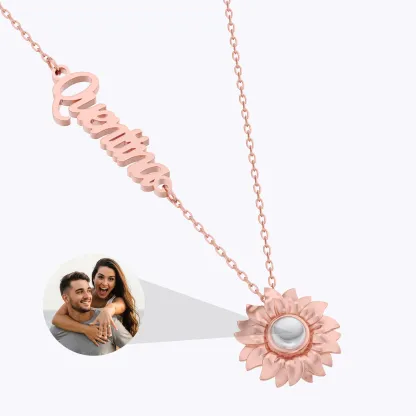Custom Photo Projection Sunflower Name Necklace