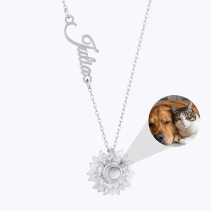 Custom Photo Projection Sunflower Name Necklace