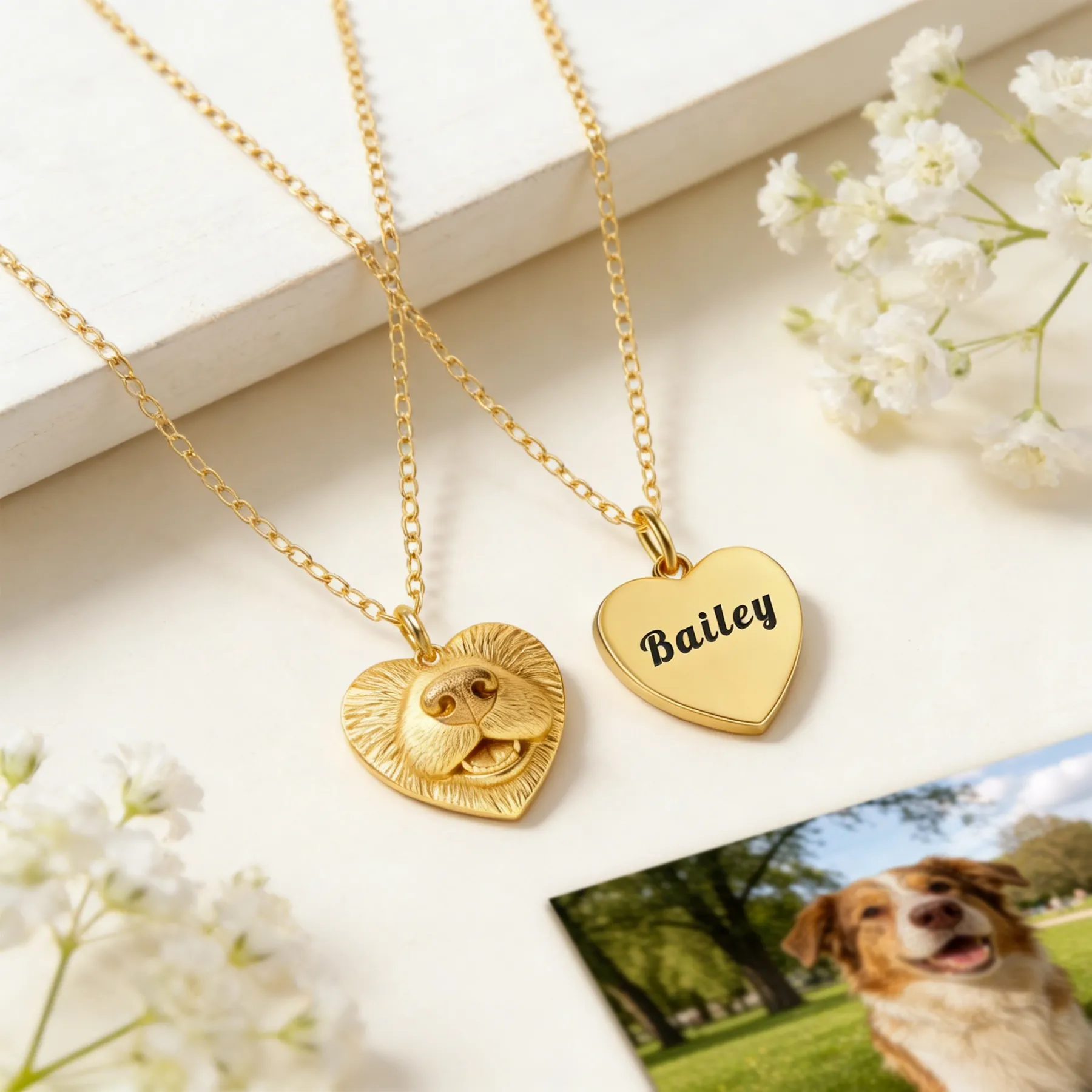 Custom Dog Nose Print Heart Pattern Necklace