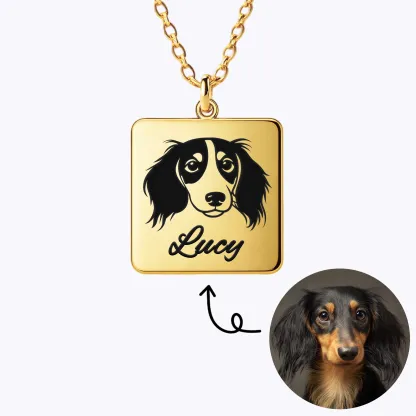 Custom Square Pendant Necklace with Pet Portrait & Name