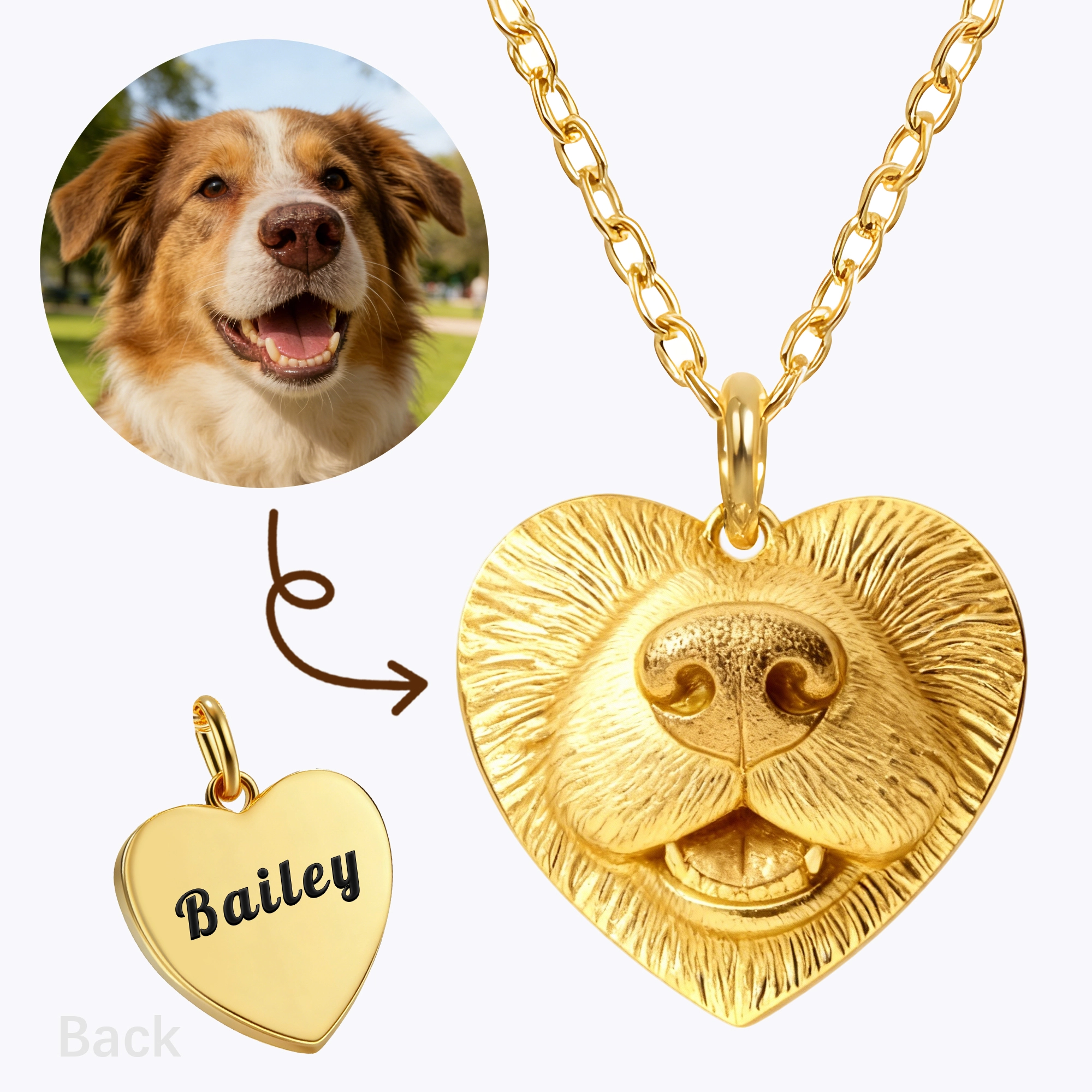Custom Dog Nose Print Heart Pattern Necklace