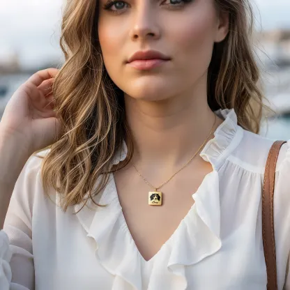 Custom Square Pendant Necklace with Pet Portrait & Name