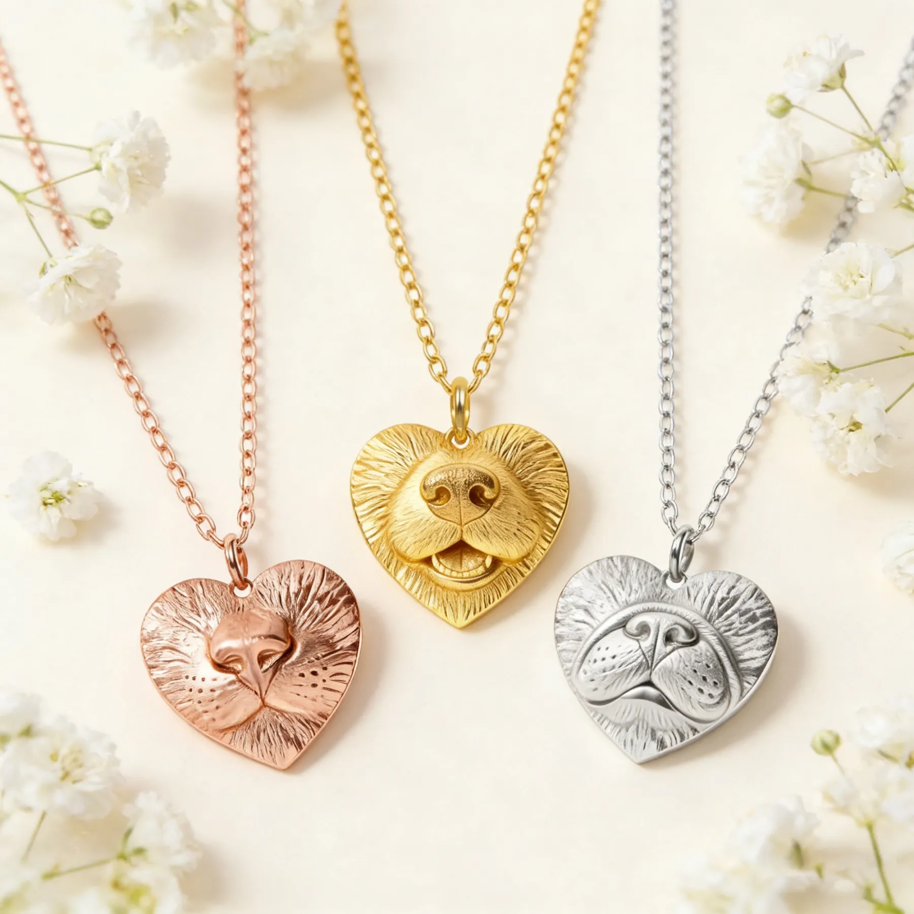 Custom Dog Nose Print Heart Pattern Necklace