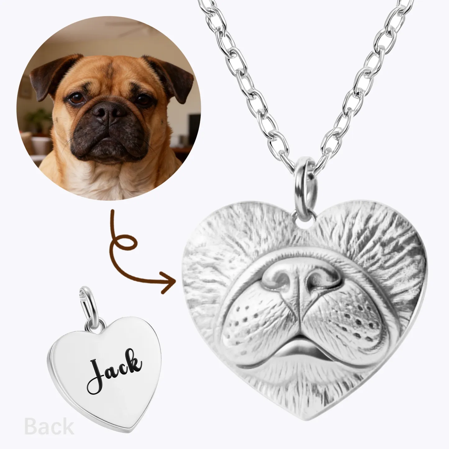 Custom Dog Nose Print Heart Pattern Necklace