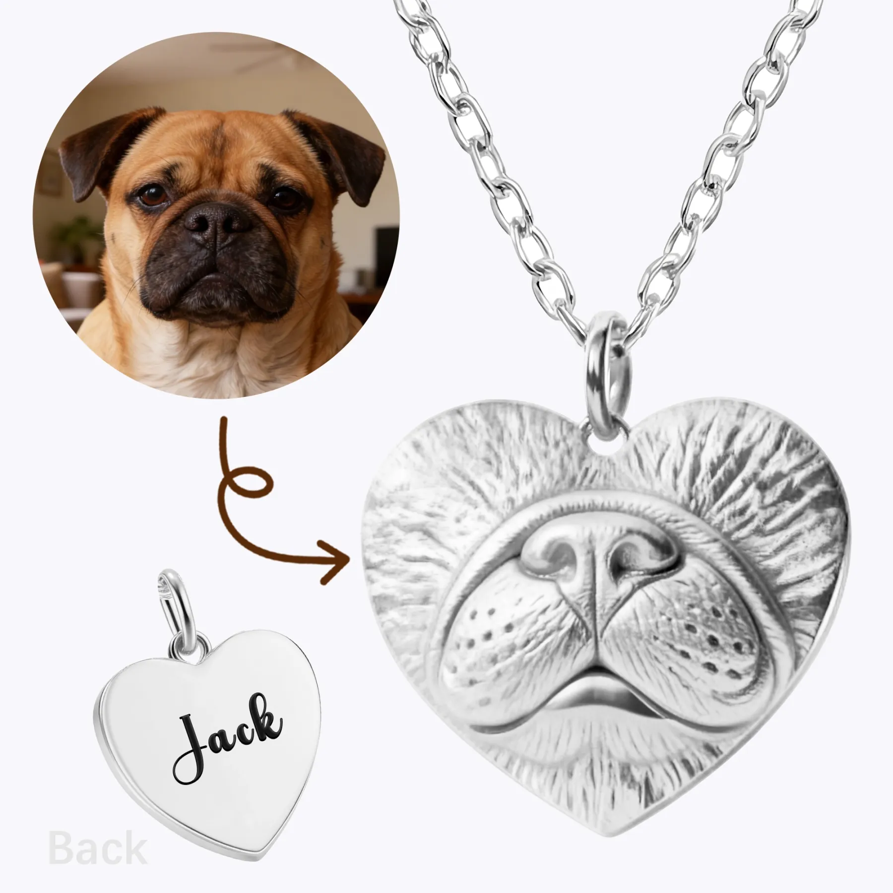 Custom Dog Nose Print Heart Pattern Necklace