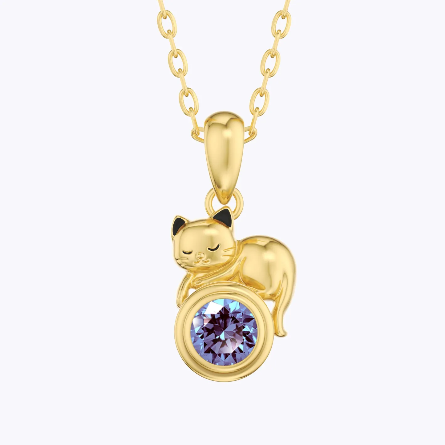 Custom Round Birthstone Cat Necklace