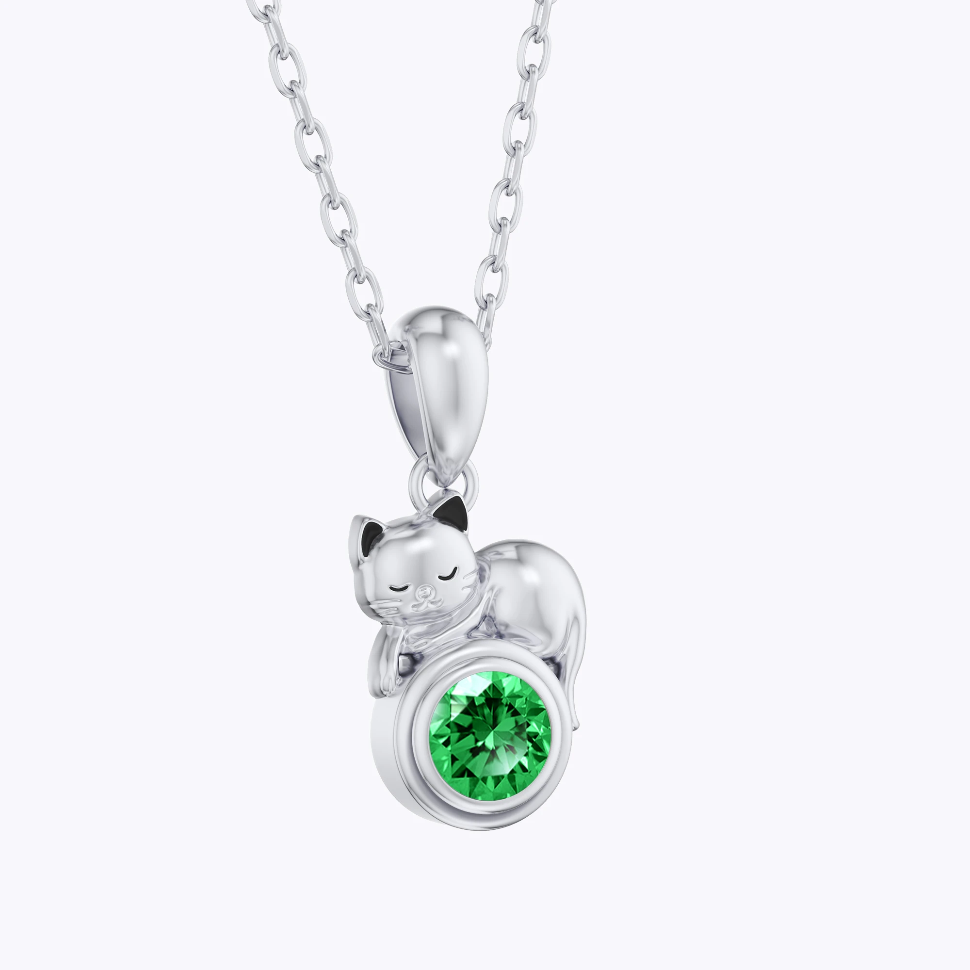 Custom Round Birthstone Cat Necklace