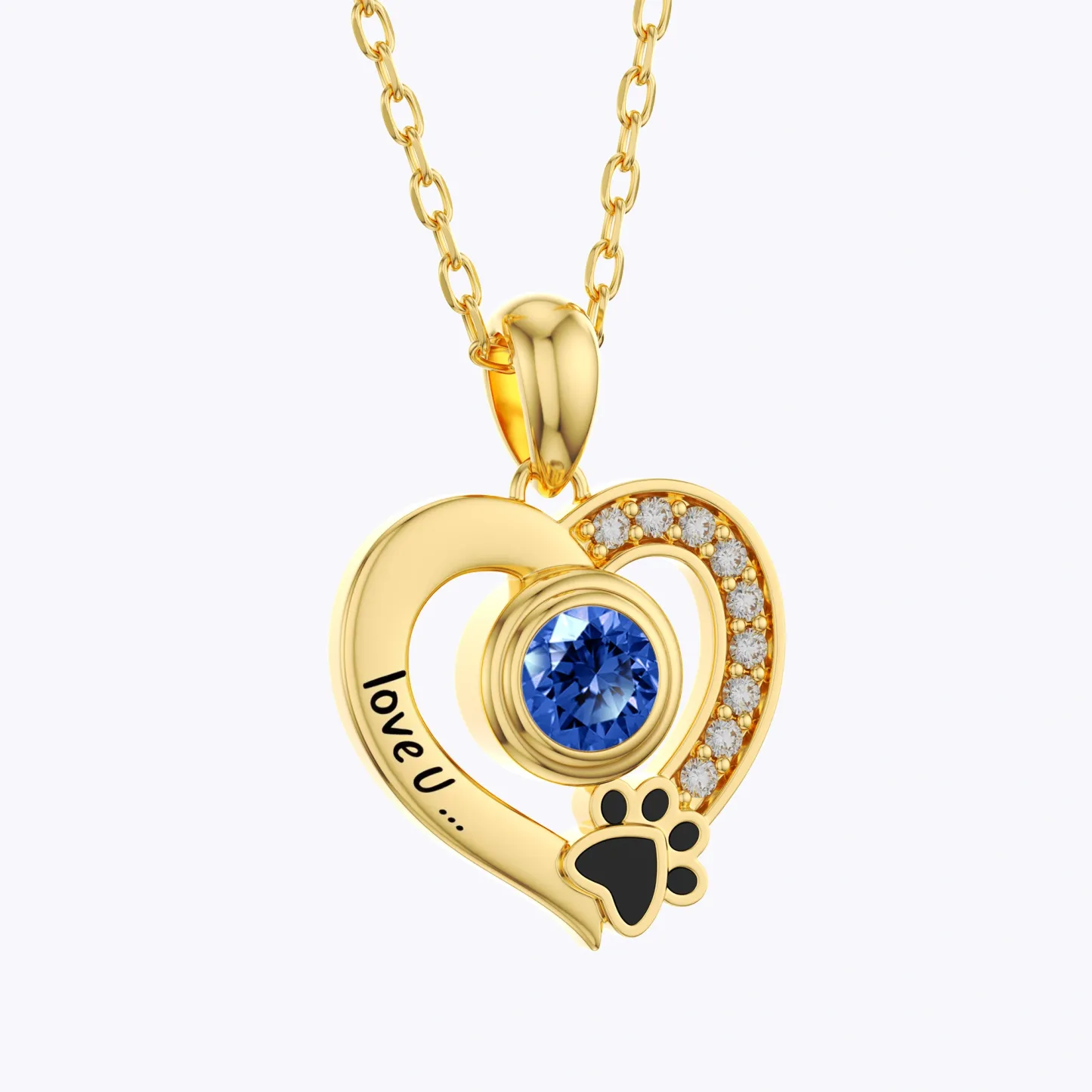 Custom Round Birthstone Heart Shape Pet Paw Print Necklace