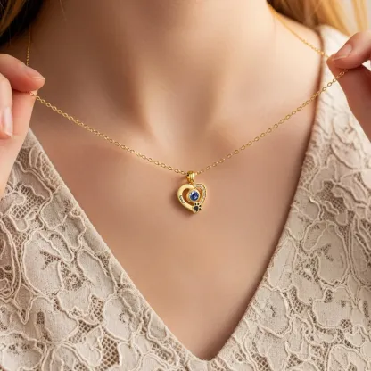 Custom Round Birthstone Heart Shape Pet Paw Print Necklace