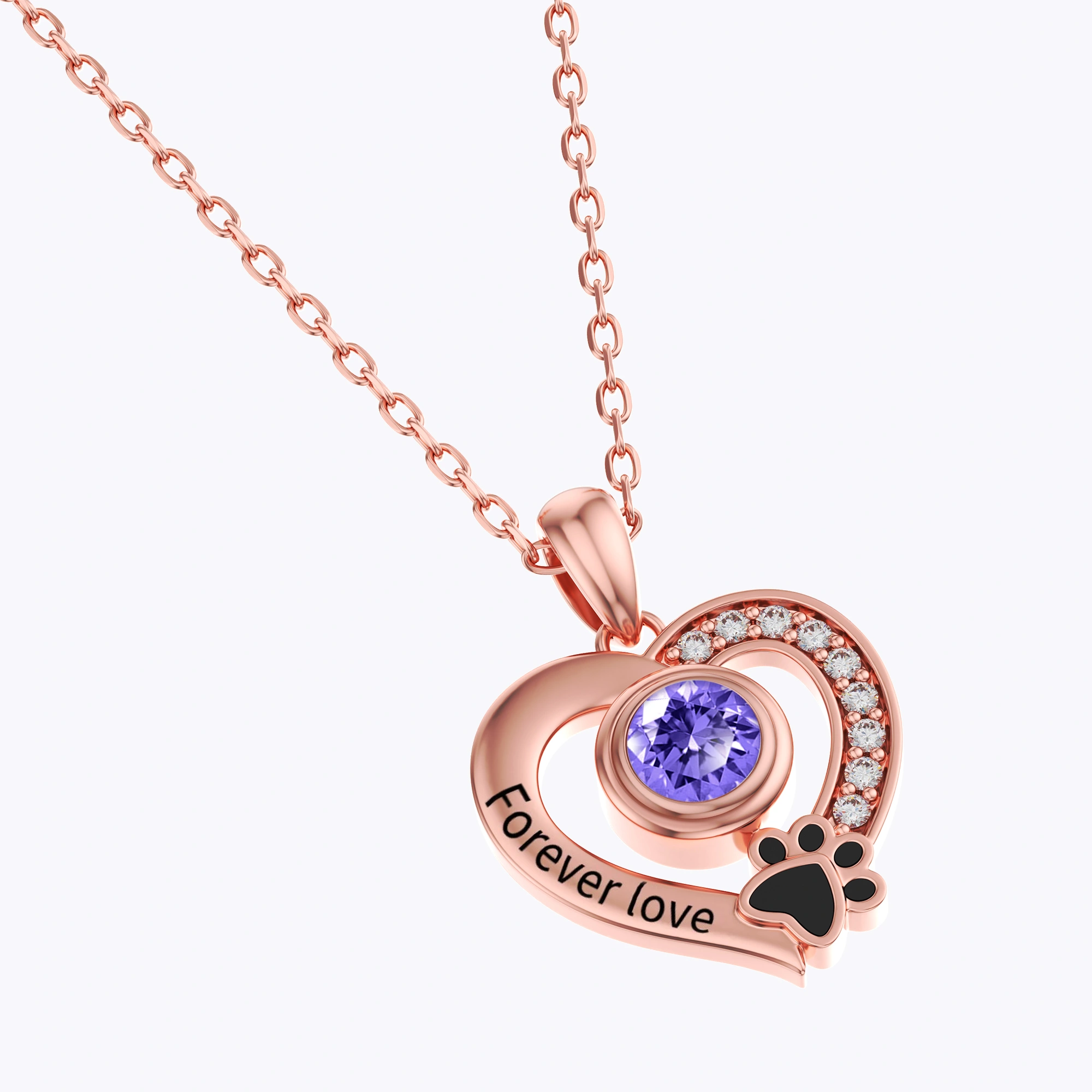 Custom Round Birthstone Heart Shape Pet Paw Print Necklace
