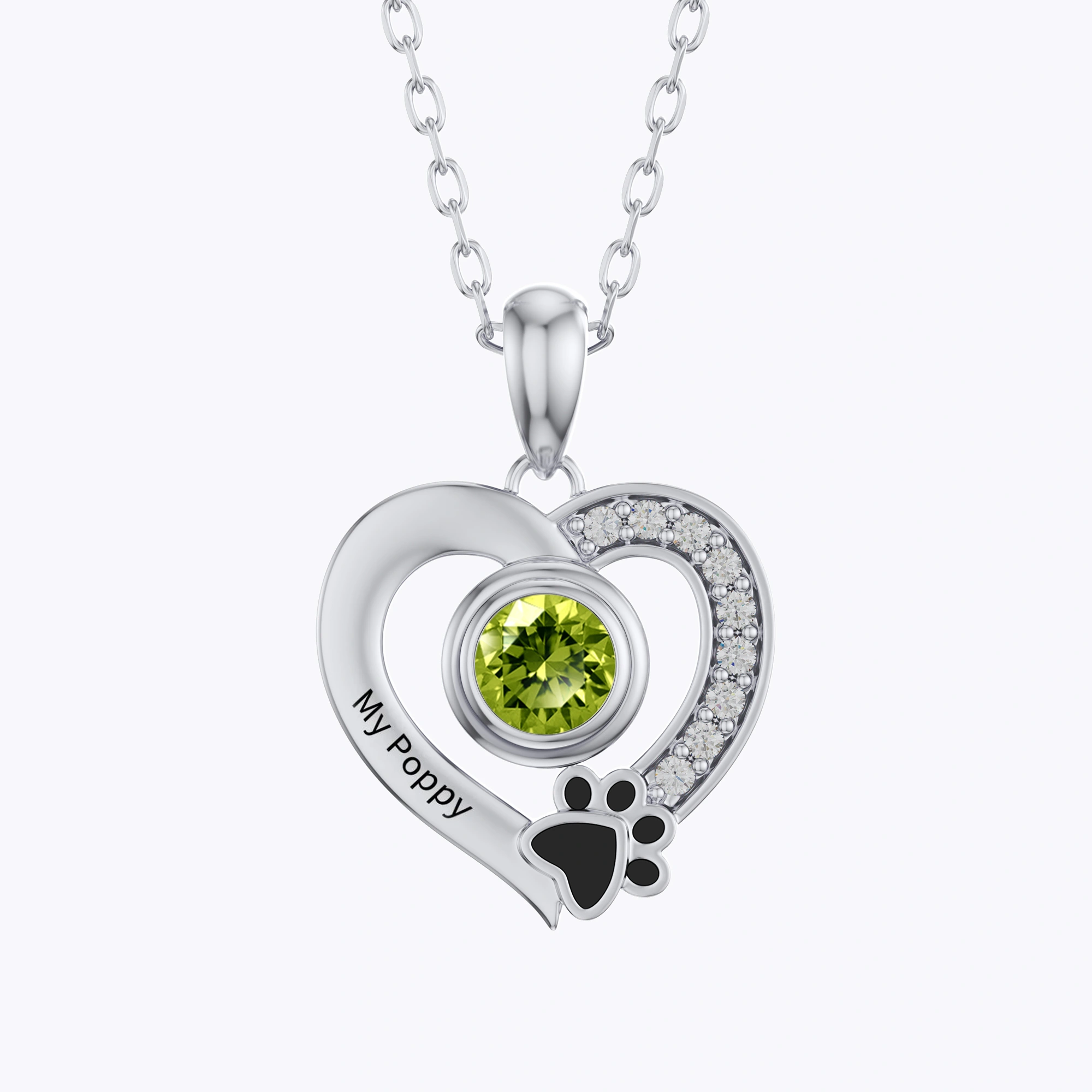 Custom Round Birthstone Heart Shape Pet Paw Print Necklace