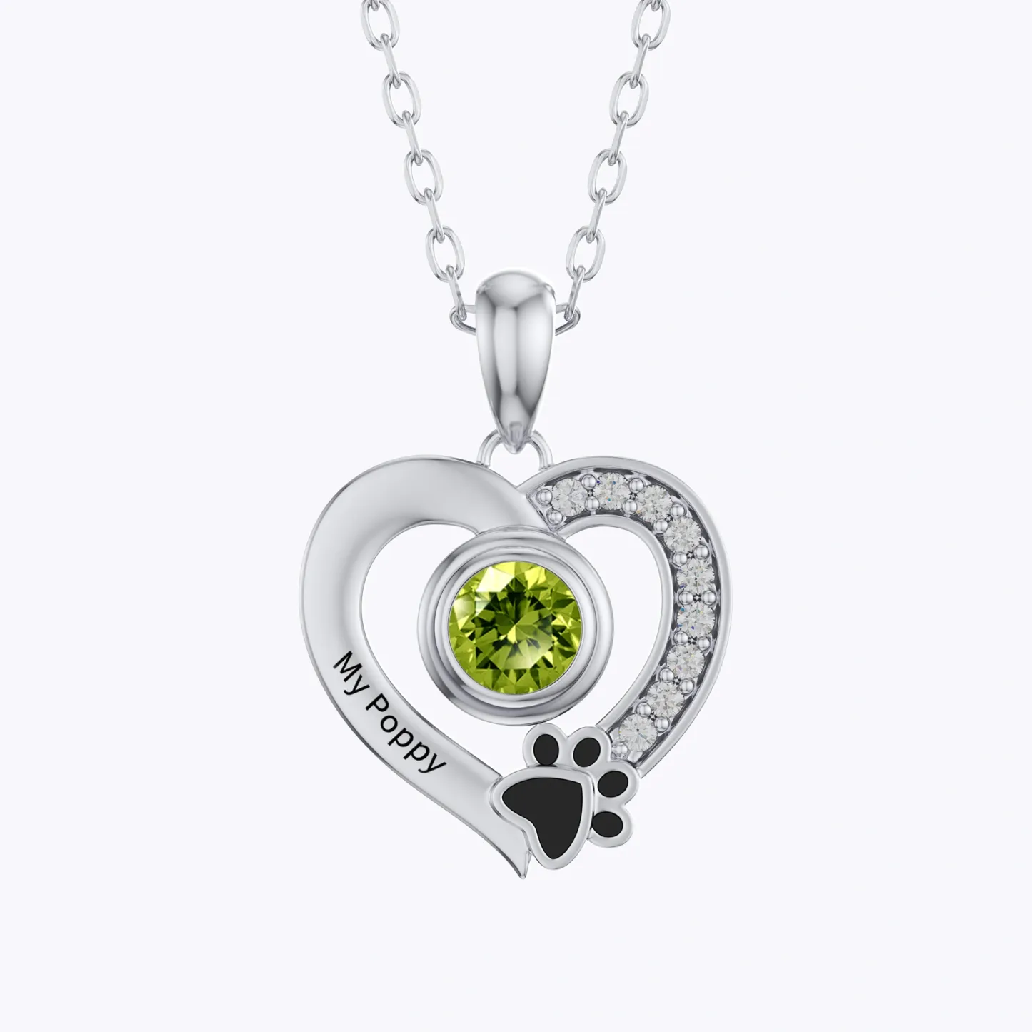 Custom Round Birthstone Heart Shape Pet Paw Print Necklace