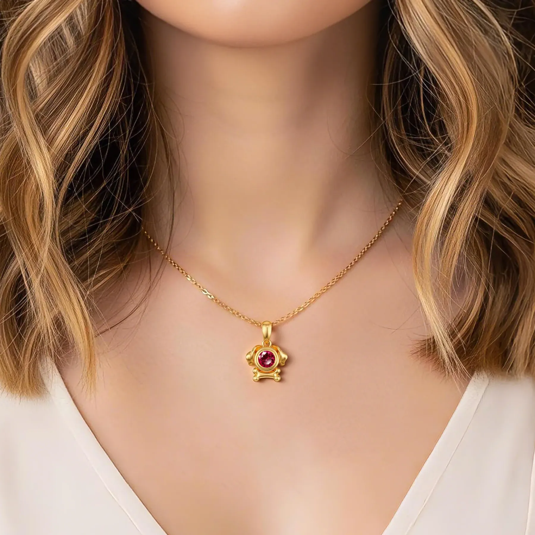 Custom Round Birthstone Dog Necklace