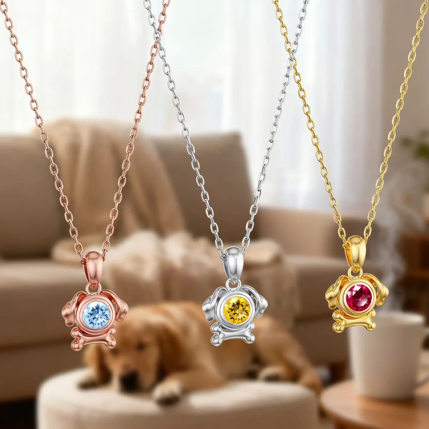 Custom Round Birthstone Dog Necklace