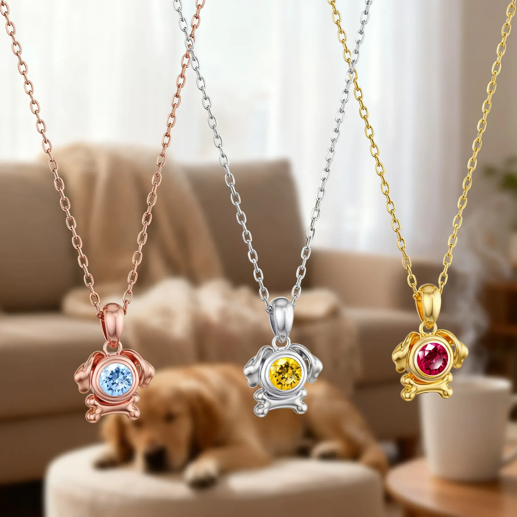 Custom Round Birthstone Dog Necklace