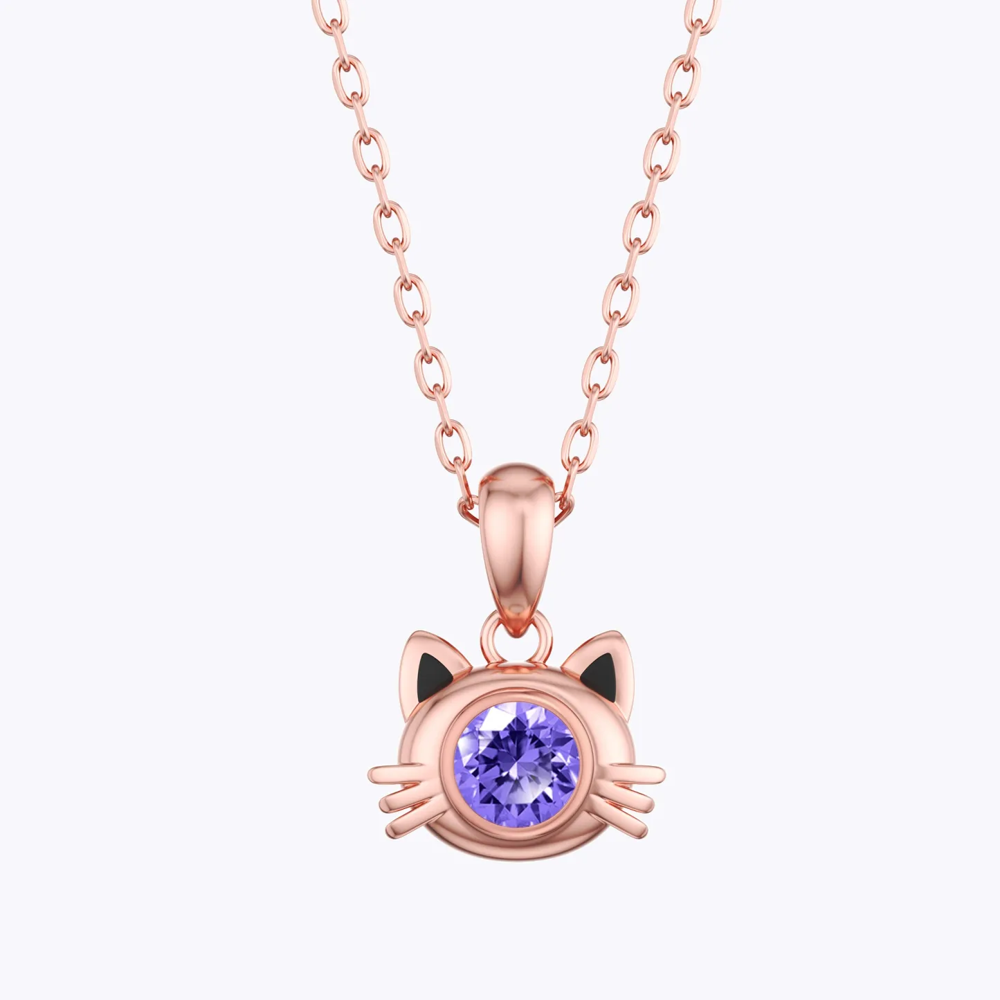 Custom Round Birthstone Cat Pendant Necklace