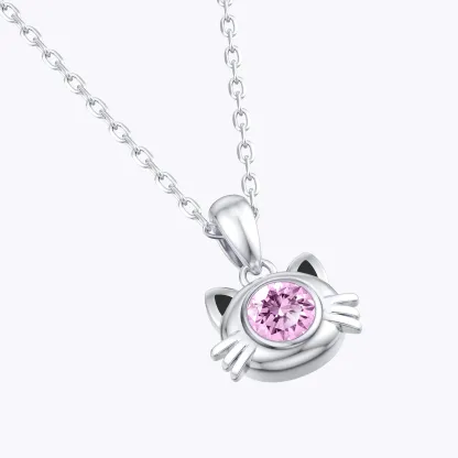 Custom Round Birthstone Cat Pendant Necklace
