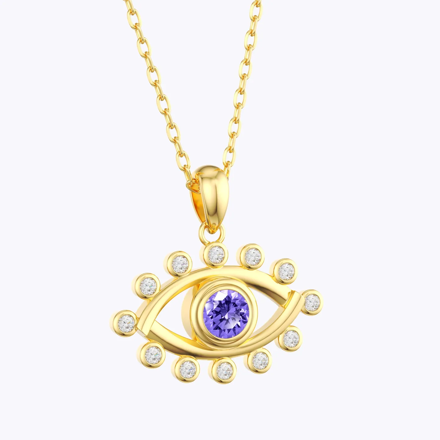 Custom Round Birthstone Crystal Evil Eye Necklace