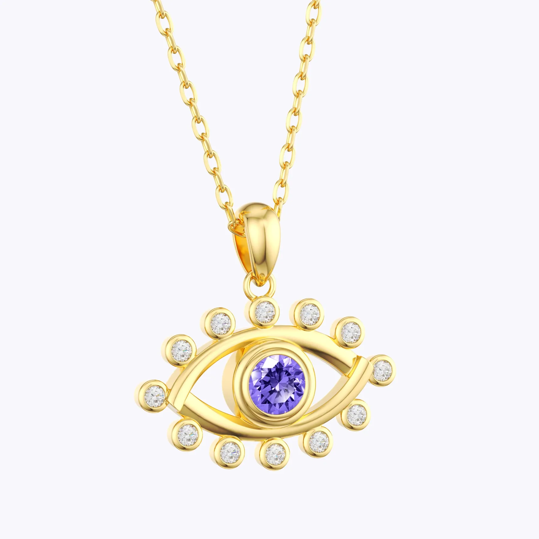 Custom Round Birthstone Crystal Evil Eye Necklace