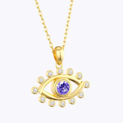 Custom Round Birthstone Crystal Evil Eye Necklace
