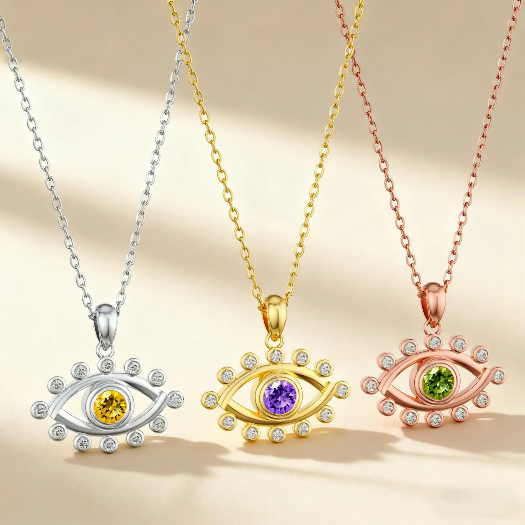 Custom Round Birthstone Crystal Evil Eye Necklace
