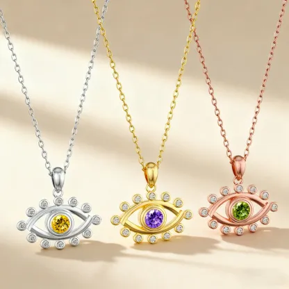 Custom Round Birthstone Crystal Evil Eye Necklace