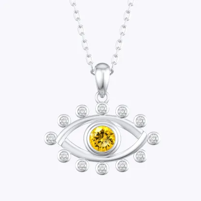 Custom Round Birthstone Crystal Evil Eye Necklace